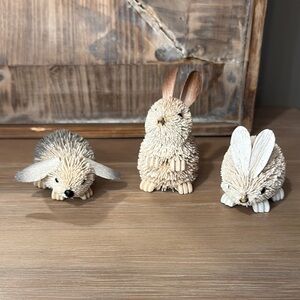 Pottery Barn Adorable Tan and Cream Small Bottle Brush Bunny Figurines